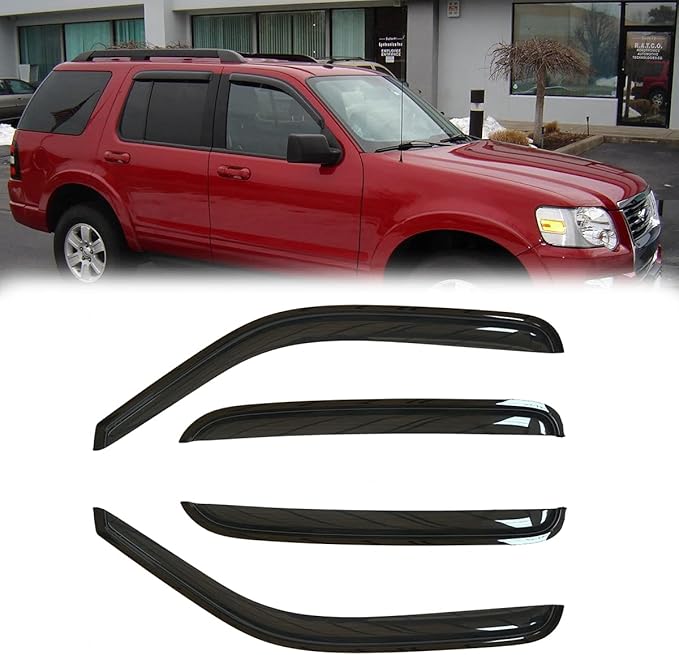 Side Window Wind Deflector, 4pcs Out-Channel Tape-On Nice Rain Guards Set, Window Visor fit for 2002-2010 Ford Explorer & Mercury Mountaineer, 2003-2005 Lincoln Aviator 94819