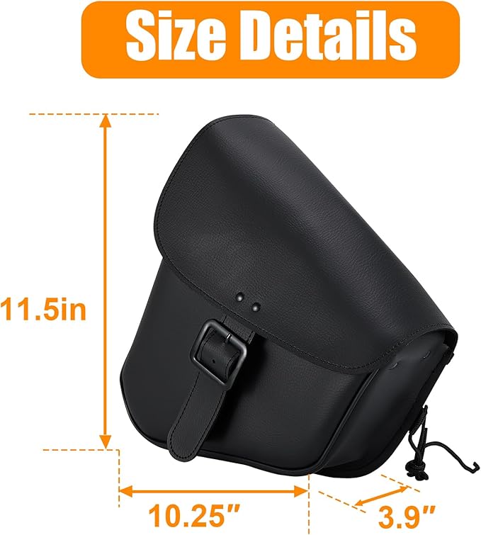Gargoyle Bells Solo Saddle Bags - PVC Waterproof Motorcycle Luggage for Sportster Softail (Left Side, Black-Single Buckle)