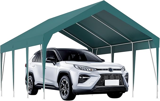 13x20ft Heavy Duty Carport Outdoor Car Canopy UV Resistant Waterproof Party Tent All-Season Portable Garage Gazebo Shelter for Car, Storage Shed (Dark Green)