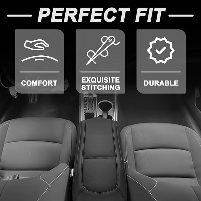 Muslogy Center Console Armrest Cover Compatible with Nissan 2019-2025 Altima Accessories Comfort Armrest Pad Arm Rest Cushion Vegan Leather Protector Black Regular Thick
