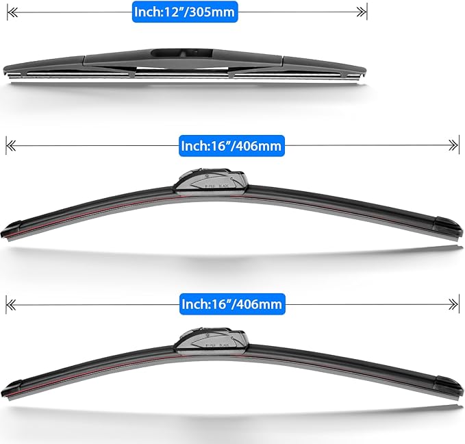 Windshield Wiper Blades Replacement for Jeep Wrangler JL 2018 2019 2020 2021 2022 2023 Original Factory Quality Front Rear Wipers Blade Set for My Car - 16" 16" 12" (Pack of 3)