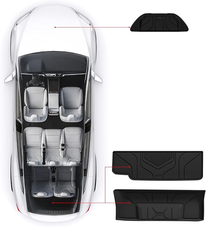 LASFIT Frunk Trunk Mats Fit for Tesla Model X & Model X Plaid 6 Seater / 7 Seater 2025 2024 2023 2022 2021, Custom Fit TPE All Weather Waterproof Cargo Liners, Black