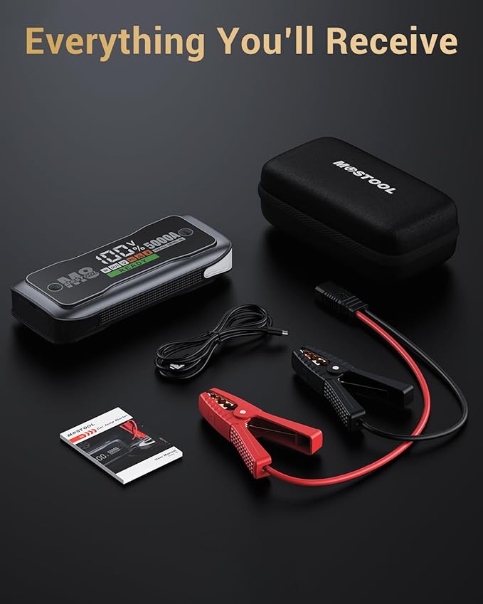 MOSTOOL M8 Car Jump Starter, 5000A Peak 12V Battery Jump Starter Power Pack with LED Display, Compact Portable Jumper Starter Jump Box for Car Battery, for All Gas Engines and Up to 10.0L Diesel