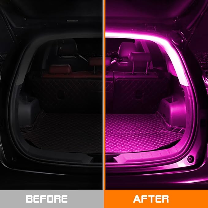 Car LED Strip Light For Trunk, 158Inch IP67 Silicone Waterproof Neon Light Strip Embedded, Flexible Cutting Universal Auto Interior Lights(Pink)