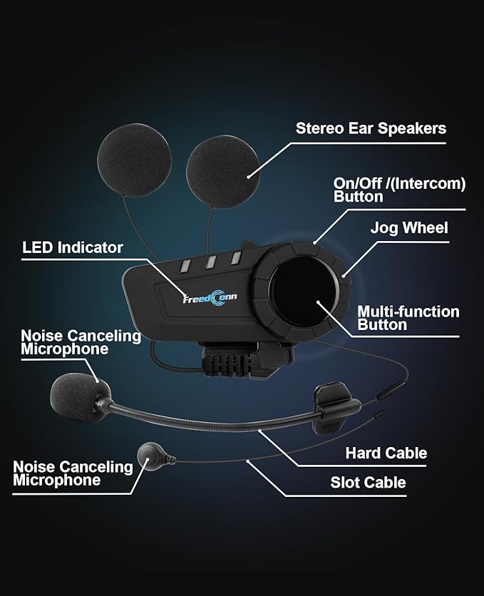 FreedConn KY PRO Hi-Res Motorcycle Helmet Bluetooth Headset, Motorcycle Communication Systems with CVC Noise Cancellation, Stereo Music, 6 Riders 1200m intercom, Dual Device Connection, IP65, 2 Pack