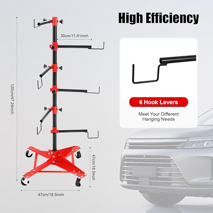 Panel Tree Stand for Painting Rotatable FreeStanding Panel Paint Holder with Wheels Adjustable Center Post for Hang Automotive Doors Fenders Bumpers, Car Repair Shops, Garages(18.5*18.5*47.2in)