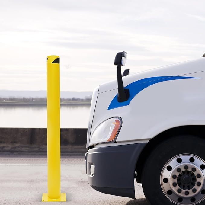 Parking Post Safety Bollard Post 60in Height Parking Barrier Parking Obstacle Piles with Anchor Bolts Industrial Yellow Powder Coated Steel Bollards for Entrances, Parking Lots, Sidewalks(60H*4.5Din)