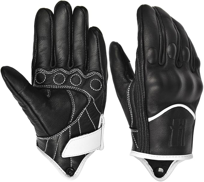 Harssidanzar Leather Motorcycle Gloves for Men Touchscreen GM028