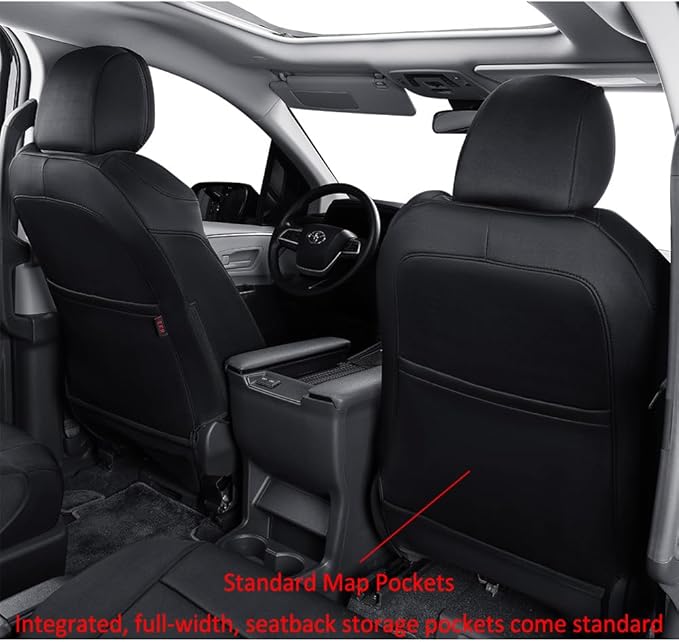 EKR Sienna Seat Covers for 2011-2020 Toyota Sienna XLE,Limited,Limited Premium,7 Seats,2nd Row Captain Seats W/Legrest,Seat Covers for SUV,Automotive Seat Cover Full Set-Three Row,Neoprene (Black)