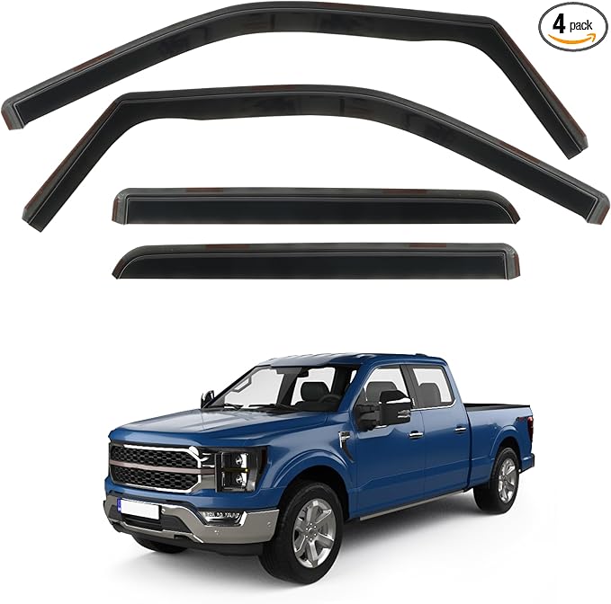 4 PCS in-Channel Rain Guards Fit for 2021 2022 2023 2024 2025 Ford F150 SuperCrew, Side Window Wind Deflectors for 23-25 F-250 F-350 F-450 F-550 Crew Cab, Vent Window Visors Shade Shield