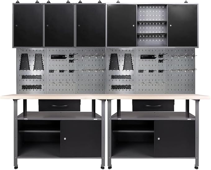 Garage Tool Storage Cabinet Workbench with Wood Top, for Factories Auto Repair Shops