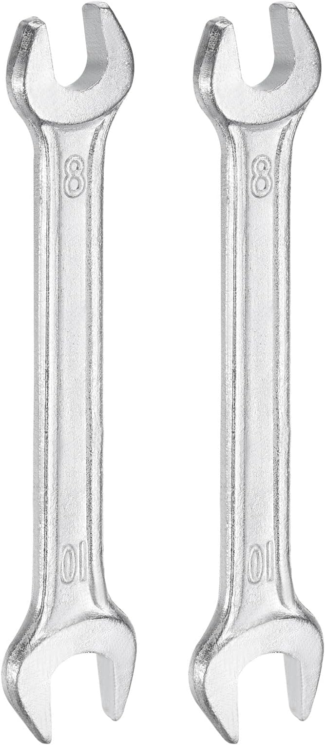 HARFINGTON 2pcs Double Open End Wrench 8mm x 10mm Metric 15 Degree Offset Angle Small Flat Head Wrench Galvanizing Open Ended Spanner for Automotive Repair Furniture Assembly