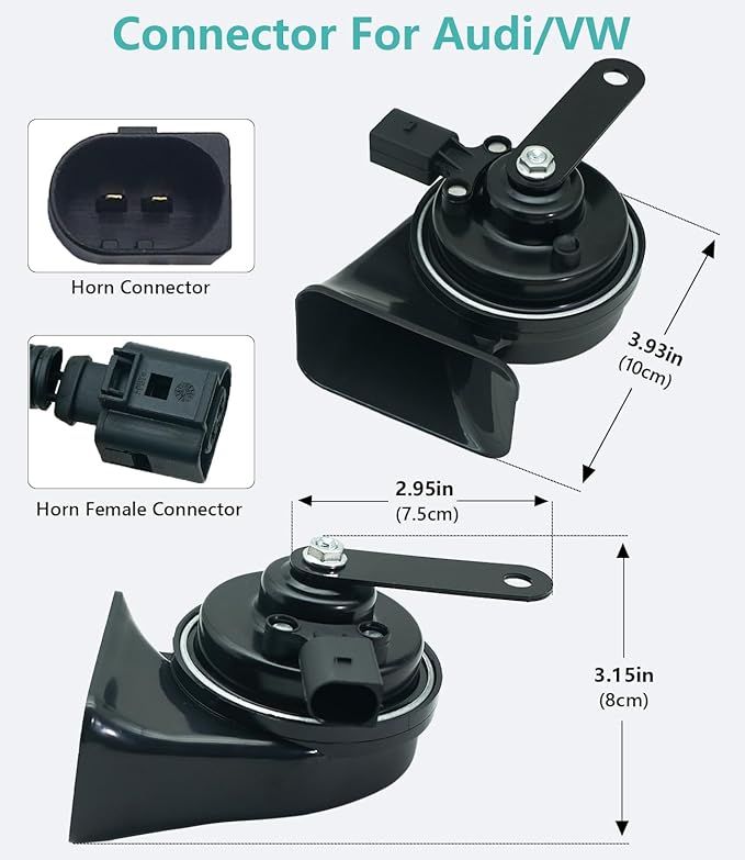 Car Horn Kit for Audi/Volkswagen, 12V Loud Waterproof Auto Horn, High Low Dual Tone 126 Decibel, Replacement for Audi/VW