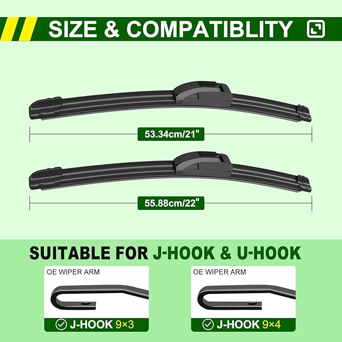 OEM Quality 22in + 21in Premium All-Season Windshield Wiper Blades for Original Equipment Replacement(Set of 2)