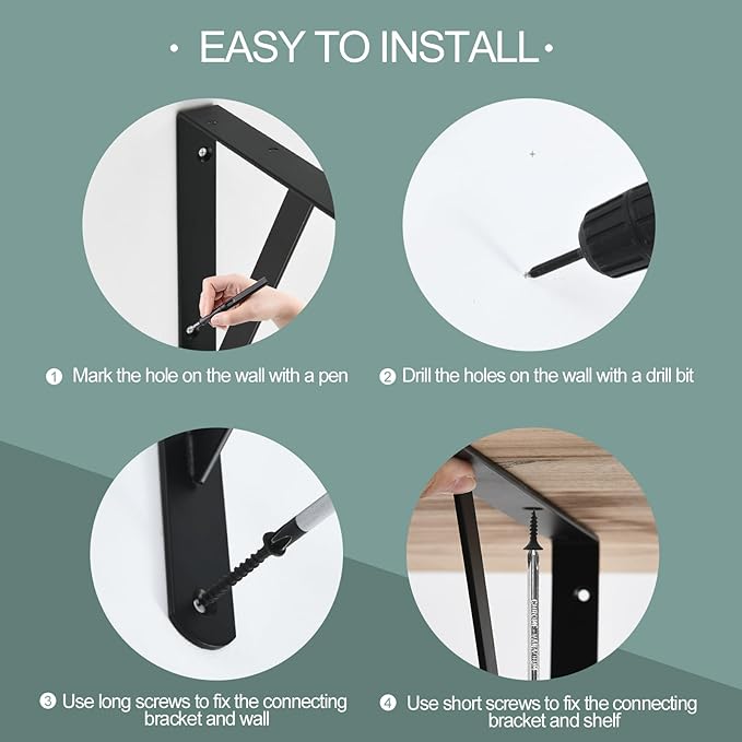 4 Pack L12 x H 8" Black Heavy Duty Shelf Brackets with Screws Metal Shelf Brackets Shelf Support Angle Brackets for Shelves L Brackets Heavy Duty Floating Shelf
