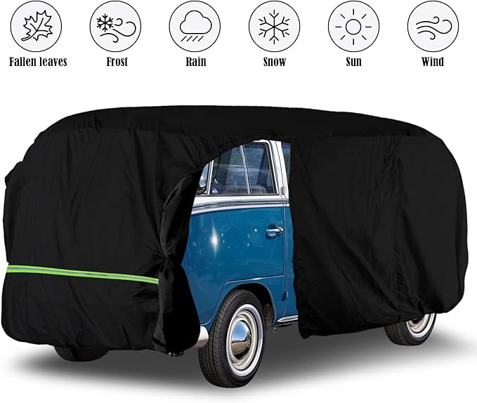 Car Cover Waterproof All Weather Compatible with 1950-1992 VW Bus T1 T2 T3, Volkswagen Vanagon Full Car Cover with Door Zipper, Windproof Strap, Storage Bag