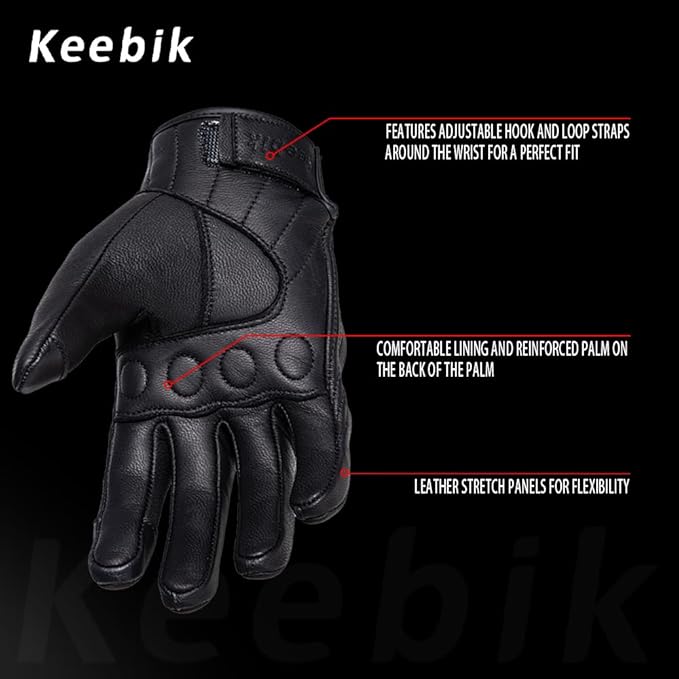 Goatskin Leather Motorcycle Motorbike Powersports Racing Gloves Reflective Skull Touchscreen for Men and Women Model
