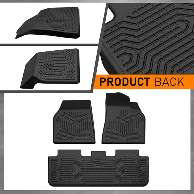 G-Plus Floor Mats 3PCS Compatible with Tesla Model Y 2020-2024(Fit 5-Seat, NOT Fit 7-Seat),TPE All Weather Full Cover Protection 1st & 2nd Row Floor Mats Accessories Black