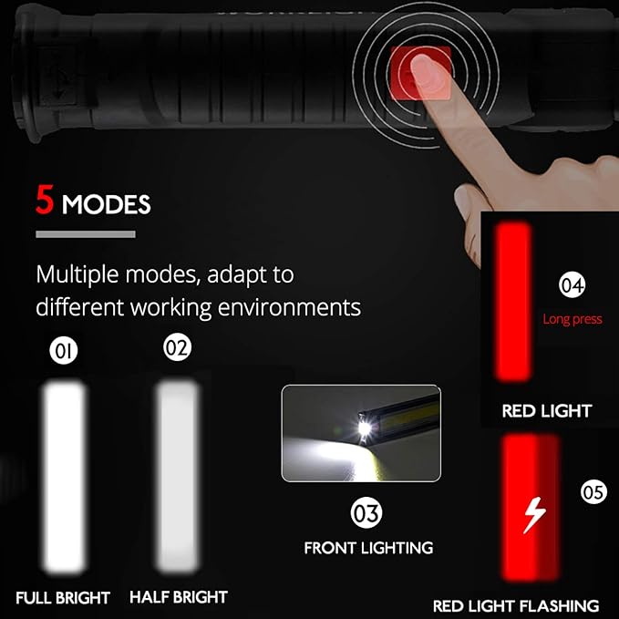 LED Work Light Rechargeable, OTYTY Portable Work Lights with Magnetic Base, 5 Modes, Hanging Hook and Water-Resistant Magnetic LED Light for Car Repair, Emergency Use (2 Pack)