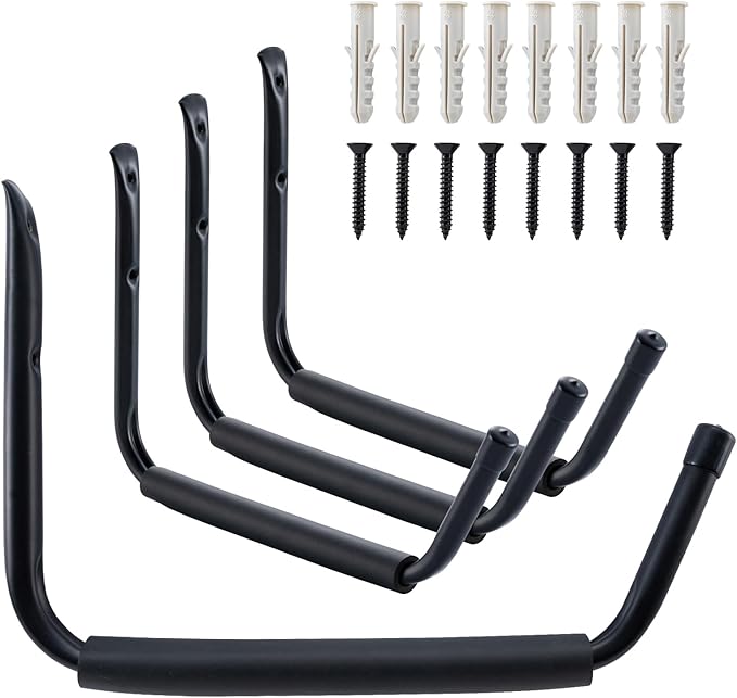 HOME MASTER HARDWARE Heavy Duty 15" Jumbo Garage Wall Hooks 4 Pack – 100 LB Kayak Storage Rack, Wall Mount for Canoe, Bicycle, Ladder & Large Gear