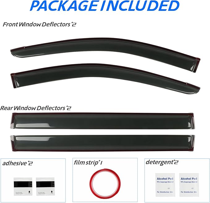 Rain Guard Fit for 2008-2020 Dodge Grand Caravan, 2008-2016 Chrysler Town & Country, Outside Mount Side Window Visor Vent Deflector Shade, 4pcs