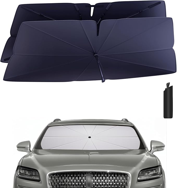 Windshield Sun Shade Umbrella for 2019-2023 Lincoln Nautilus Accessories: Custom Fit 240T Silver, Double Thickened, Foldable Sunshade Window Sun Visor, Ultimate 99% UV Blocking for Standard, Select