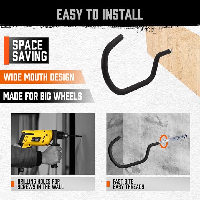 HORUSDY 6 Pack Heavy Duty Bike Hooks - 7.5 inches, 100LBS Capacity for Garage Wall and Ceiling