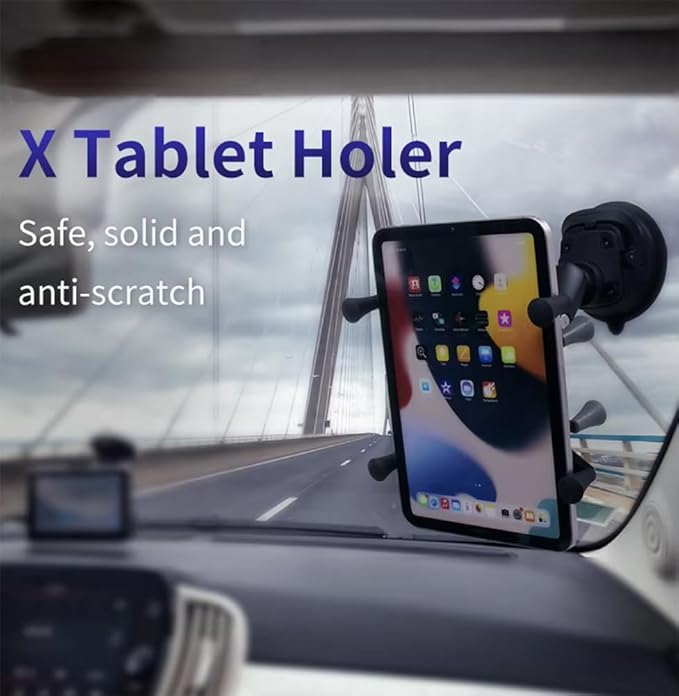 Strg Car Tablet Mount with Suction Cup Mount Base for 6" Tablets, Car Tablet Holder for Car Truck Vehicle Windshields Window and More Smooth Surface