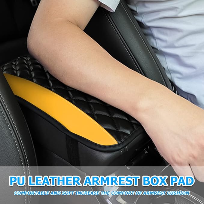 Moly Magnolia Car Center Console Cover, Leather Waterproof Armrest Seat Box Cushion Pad, Universal Decor Protector Mat, Auto Interior Accessories for SUV Truck Vehicle (Yellow)