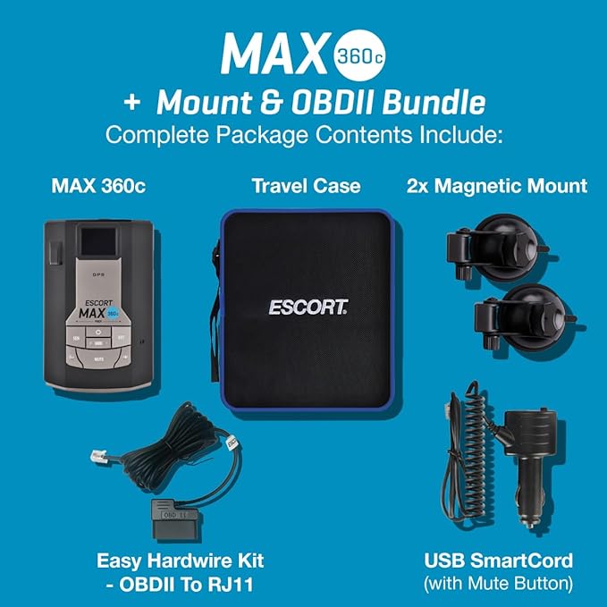 Escort MAX 360c Radar Detector with Extra Mount & OBDII Cord Bundle