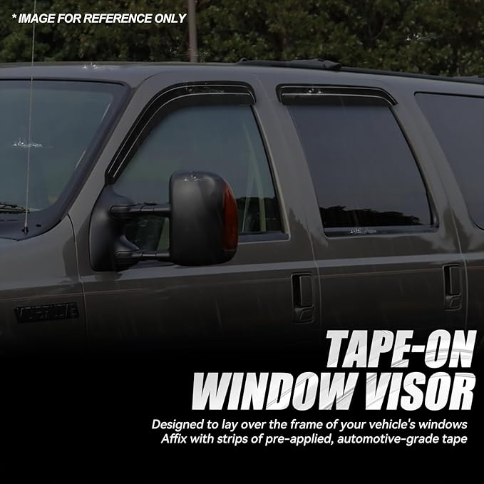Auto Dynasty 4Pcs Carbon Fiber Pattern Window Visors Compatible with 2000-2005 Ford Excursion, Tape-On Front & Rear Window Deflectors Rain Guards Sun Wind Air Side Vent Shade, Glossy Black