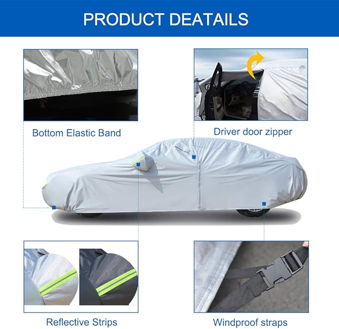 KouKou Oxford Car Cover Waterproof All Weather for Automobiles, Fit Sedan Nissan Versa, Audi A3, VW eos, Hyundai Accent, Volvo S40, etc.(178 X 68 X 59 inch)
