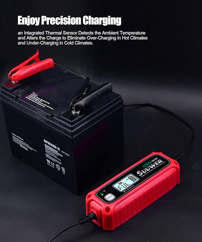 5-Amp High-Efficiency 6V&12V Smart Car Battery Charger, Battery Maintainer, Trickle Charger, Float Charger and Desulfator for Car, Motorcycle, ATV, Lithium (LiFePO4) and Deep Cycle Batteries