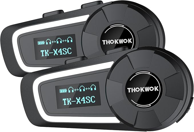 TK-X4SC Motorcycle Bluetooth Headset, 6 Riders 2000m Helmet Intercom with Music Share/Top-Tier Noise Reduction/LCD Screen/HiFi Stereo Sound,Universal Communication System Headphones(2 Pack)
