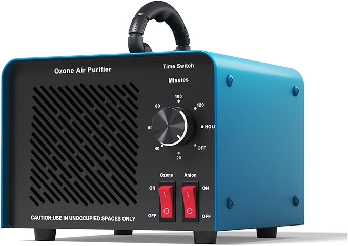 120,000mg/h 0zone Generator High Capacity Ozone Machine & Negative Ion Air Purifier for Home, Car, Pet Odor Removal, O3 Odor Eliminator up to 2,500 Sq. Ft.(Blue)
