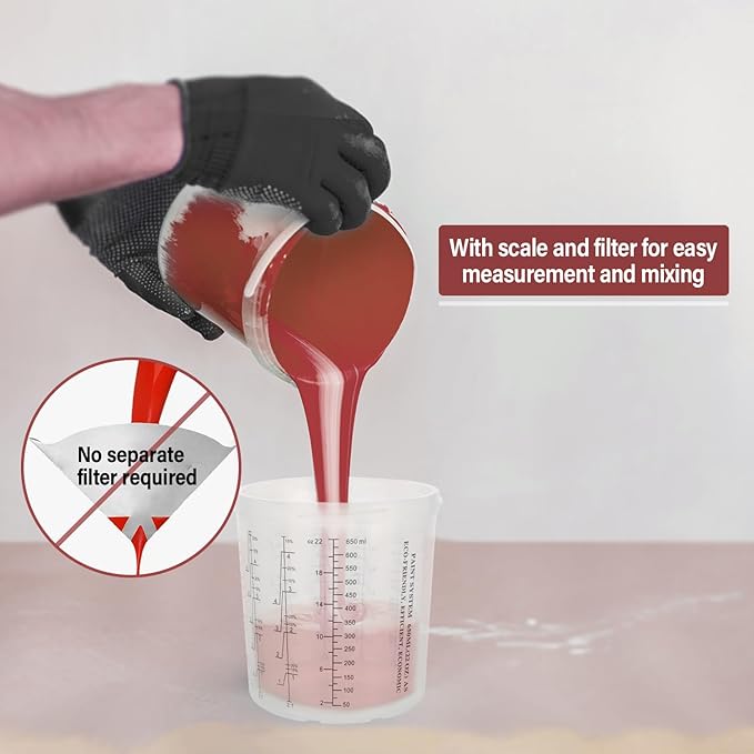Disposable Paint Spary Gun Cups(650 ML/22 OZ), Spray Paint Cup Kit with 50 Cup Liners, 50 Lids, 10 Sealing Plugs, 1 Retainer Ring, 1 Hard Cup