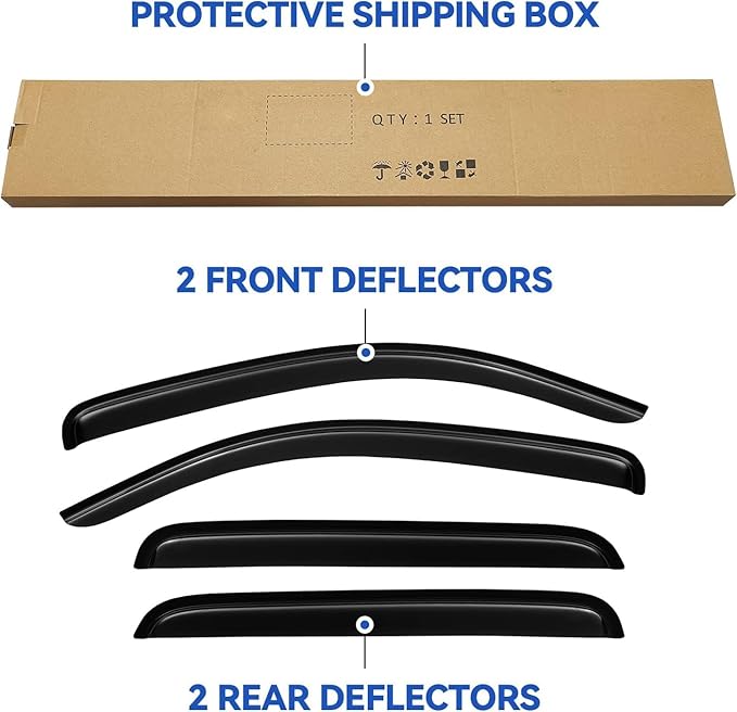 Window Visors Rain Guards for 2005-2015 Toyota Tacoma Double Cab, Out-Channel Window Vent Wind Deflectors Visors Shades for 05-15 Tacoma