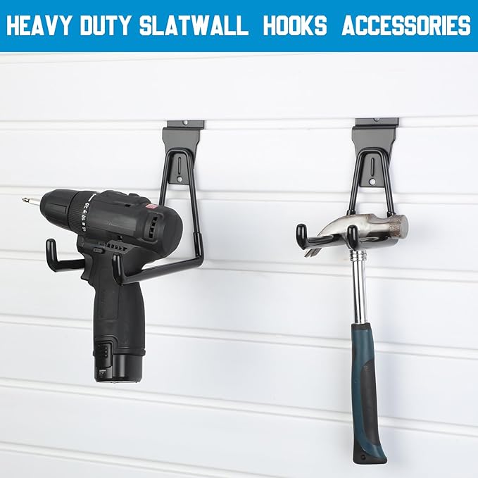 Landhoow 36 Pcs Slatwall Hooks & Hangers 32 Pcs Heavy Duty Slat Wall Hanging Hooks with 4 Pcs Storage Straps Assortment Slatwall Accessories for Storage Garage Wall Organization Garden Home (Black)