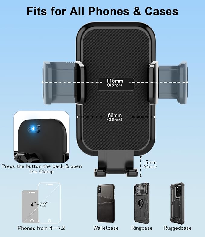 Round Vent Car Phone Holder for Jeep Wrangler JL(2018-2025) Gradiator (2020-2024) Compass (2009-2016) [Thick Case Friendly] Air Vent Car Mount for All Smartphone 4-7.2 inch