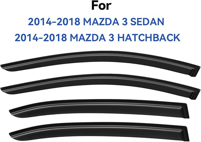 Window Visors Rain Guards for 2014-2018 Mazda 3 Sedan, Out-Channel Window Vent Wind Deflectors Visors Shades for 14-18 Mazda 3 Hatchback