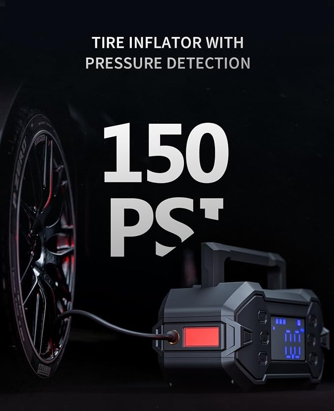 Portable Car Jump Starter 3000A with Air Compressor 12V Battery Jumper Emergency for 8.0L Gas & Diesel Engines Power Booster Start Boost Charger Box and Power Bank, for All Weather (GK-J1206P)