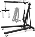 Engine Hoist with Lever, 2 Ton 4000 Lbs Heavy Duty Folding Cherry Picker Engine Lift Hydraulic Tilting Engine Shop Crane with 6 Iron Caster Wheels Telescopic Boom Hitch,Black