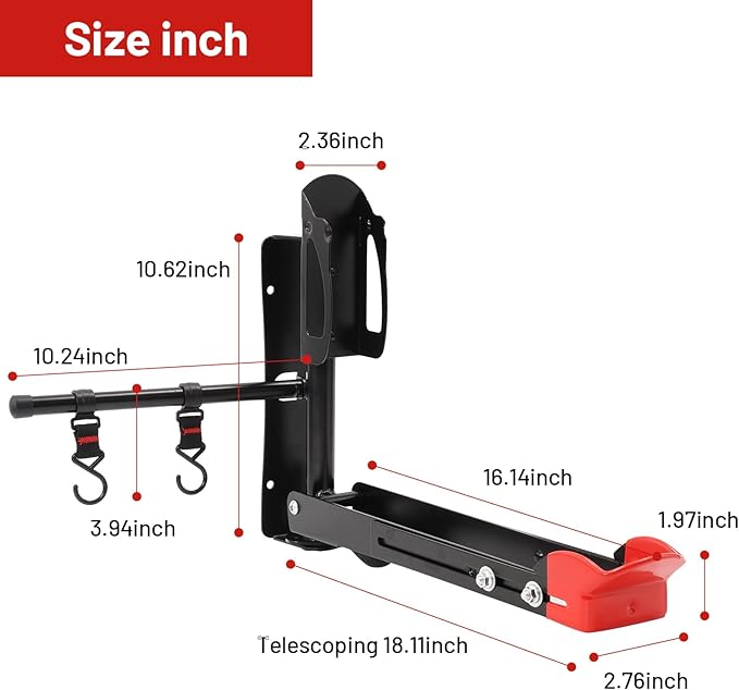 Bike Wall Mount Rack Adjustable & Foldable Garage Bike Rack with Swivel Design & 2 Storage Hooks, Fits 20"-29" Bikes, Holds Up to 77 lbs, Easy Install & Space-Saving Bike Storage 1 Pack