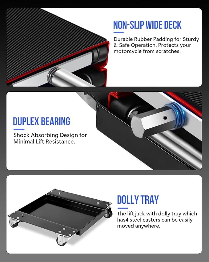 Heavy Duty 1100LBS Motorcycle Scissor Lift Jack with Dolly Wheels, Hand Crank & Non-Slip Platform - Adjustable Bike Lift Stand for Cruiser, Dirt Bike, ATV - Foldable,Garage Repair Equipment