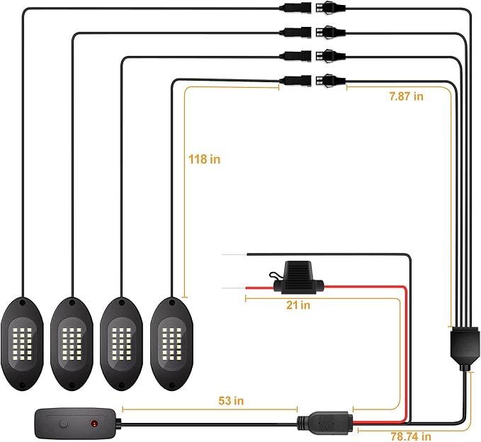 Honalia Pure White Rock Lights 4 Pods, 6000K White LED Rock Lights Kits with Switch