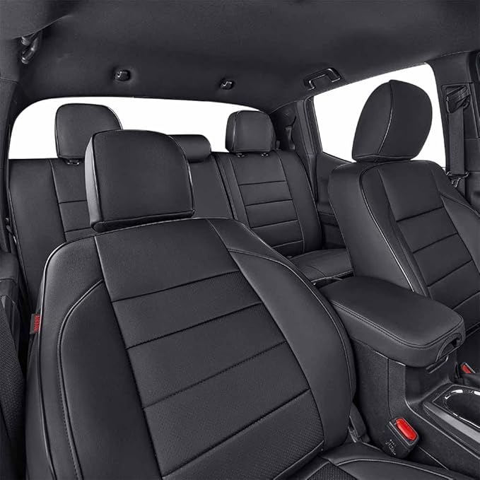EKR Custom Fit Tacoma Front Car Seat Covers for Select Toyota Tacoma 2016 2017 2018 2019 2020 2021 2022 2023 Double Cab/Access Cab - Front Row Only, Leather (Black)