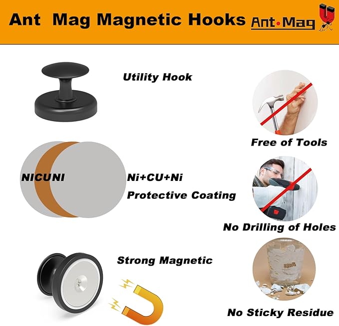 Ant Mag Magnetic Hooks Heavy Duty 160lbs for Coat Hanging Strong Magnetic Hangers for Metal Surface Great Organization for Cruise Cabinet Door Kitchen Room Office