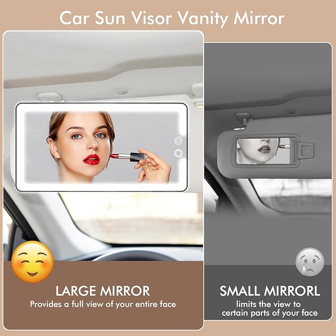 Car Sun Visor Vanity Mirror,Rechargeable Led Makeup Mirror with 3 Light Modes,Dimming Lights,Black