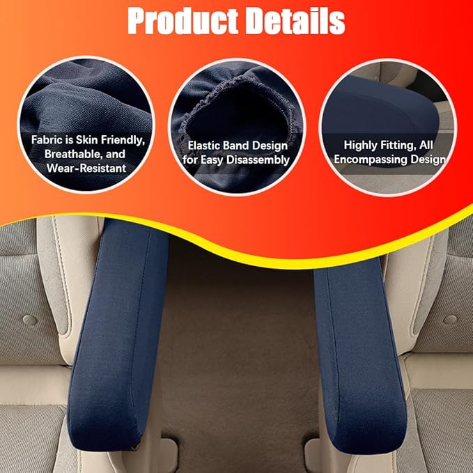 2PC Car Front Seat Armrest Covers,Universal Size Seat Arm Rest Cover,Flat Cloth Fabric Armrest Cover,Car Interior Accessories(Navy Blue,1Pair)