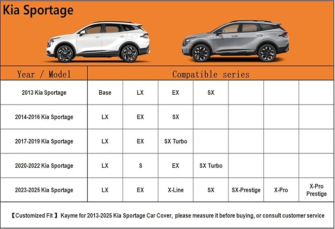 Kayme 6 Layers SUV Car Cover Custom Fit for Kia Sportage（1994-2025） Waterproof All Weather for Automobiles, Outdoor Full Cover Rain Sun UV Protection.Silver